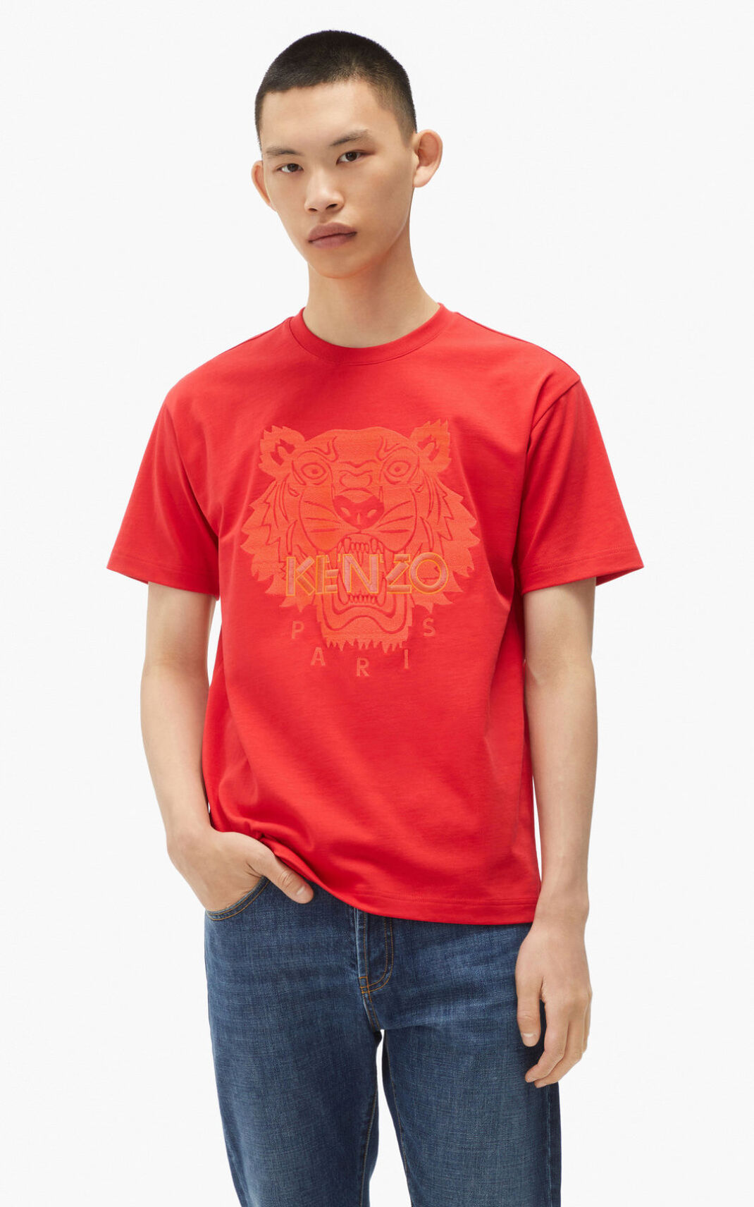 Kenzo Tiger loose fitting T Shirt Red For Mens 4123SRDNG
